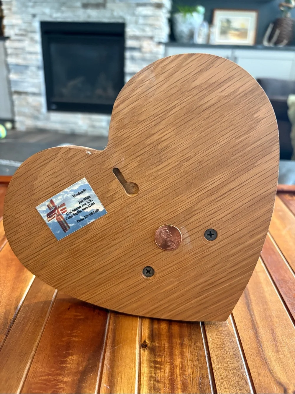 Vtg 2004 Handmade Wooden Heart Display Shelf - Natural Brown